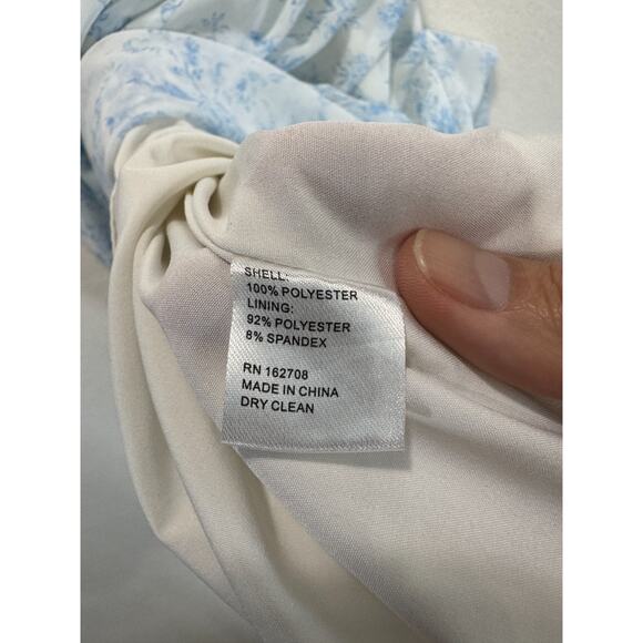 LDT Blue Floral Chiffon Midi Dress Keyhole Cutout Floral Hourglass, Size 4 - Picture 12 of 12